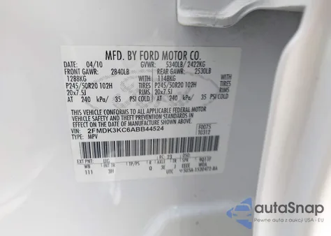 2010 Ford Edge Limited from USA, damaged, VIN 2FMDK3KC6ABB44524